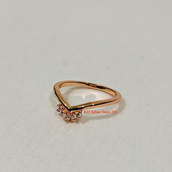 Pandora Rose Gold Tiara Wishbone Ring 188282 CZ - Picture 7 of 8